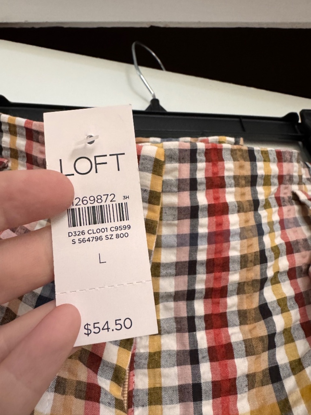 NWT LOFT Plaid Seersucker Paperbag Belted Shorts Size L - Picture 7 of 8